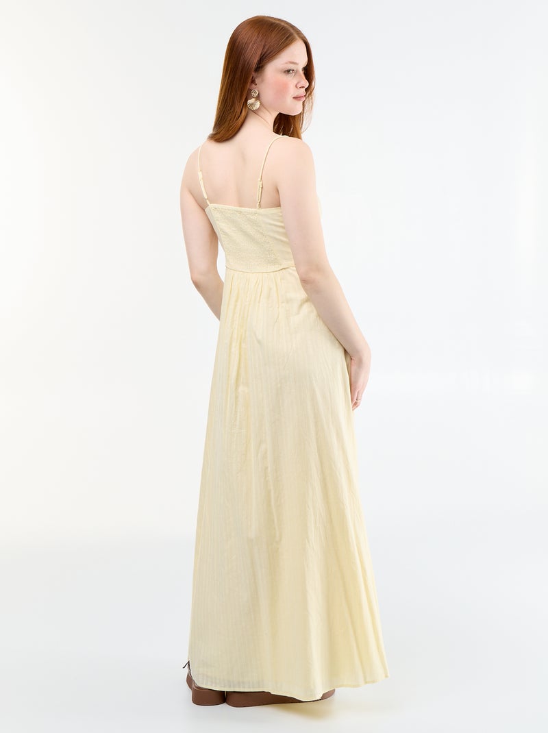 Vestido comprido com alças finas e bordados Amarelo - Kiabi