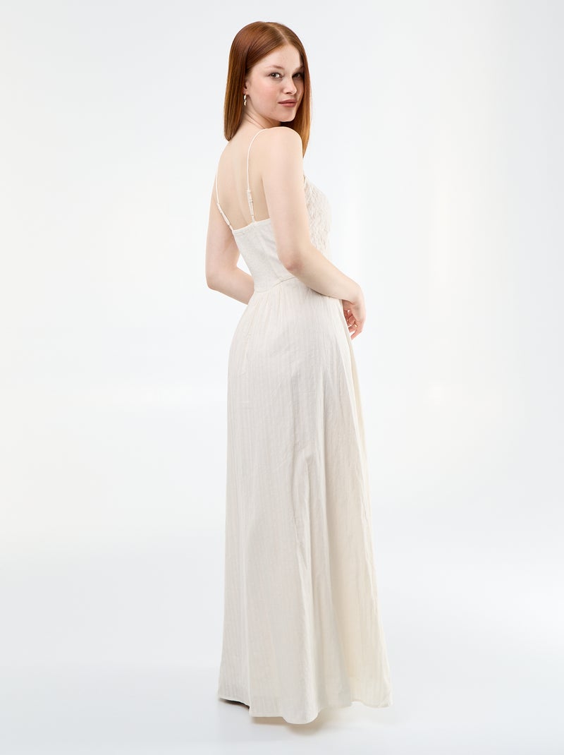 Vestido comprido com alças finas e bordados Branco - Kiabi