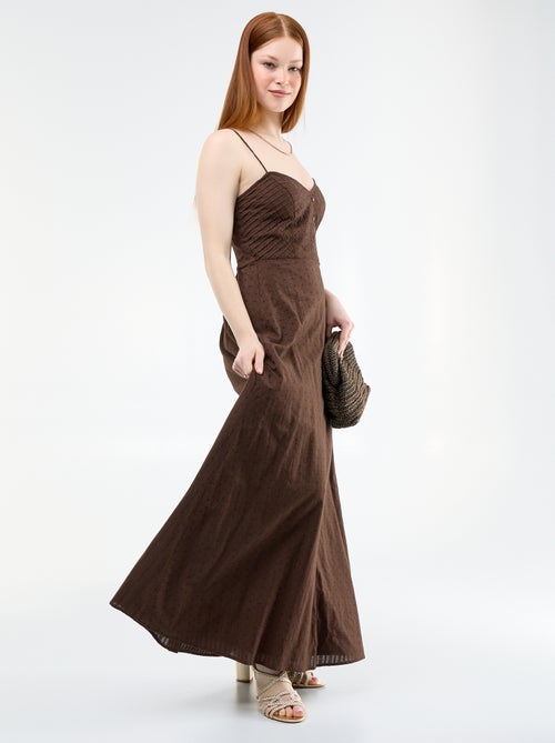 Vestido comprido com alças finas e bordados - Kiabi