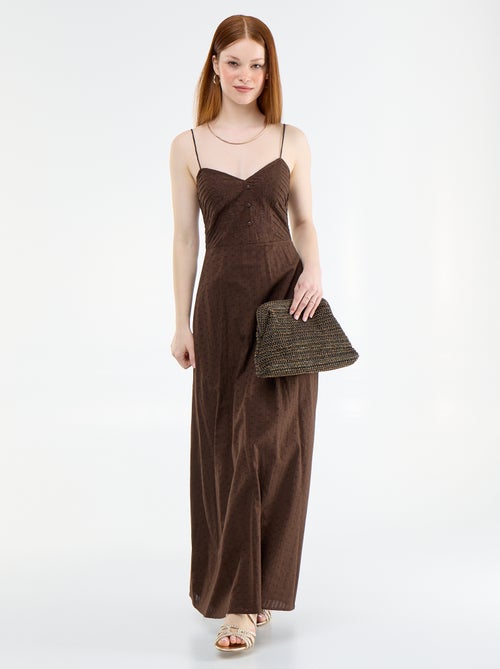 Vestido comprido com alças finas e bordados - Kiabi