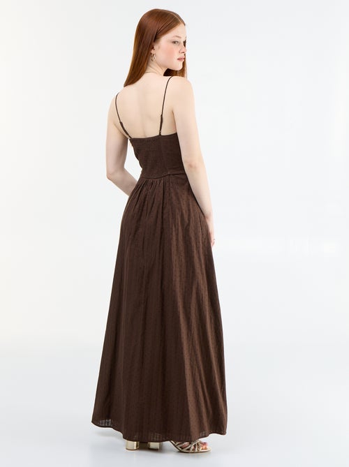 Vestido comprido com alças finas e bordados - Kiabi