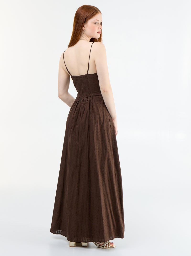 Vestido comprido com alças finas e bordados Castanho - Kiabi