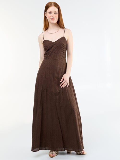 Vestido comprido com alças finas e bordados - Kiabi