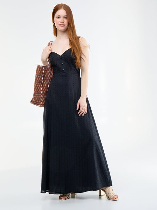 Vestido comprido com alças finas e bordados - Kiabi