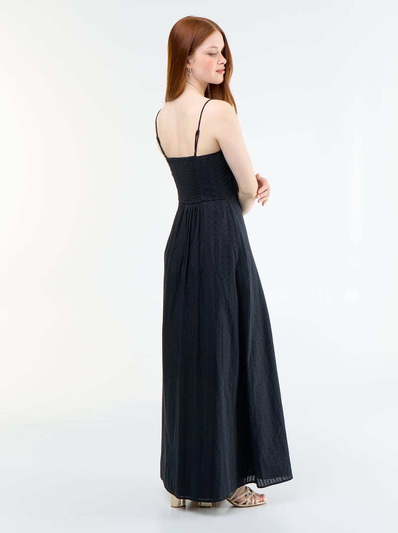 Vestido comprido com alças finas e bordados Preto - Kiabi
