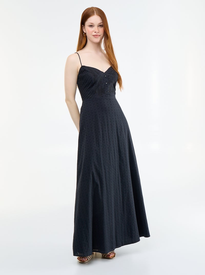 Vestido comprido com alças finas e bordados Preto - Kiabi