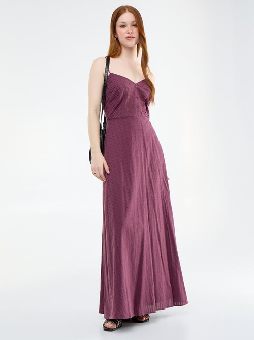 Vestido comprido com alças finas e bordados - Kiabi