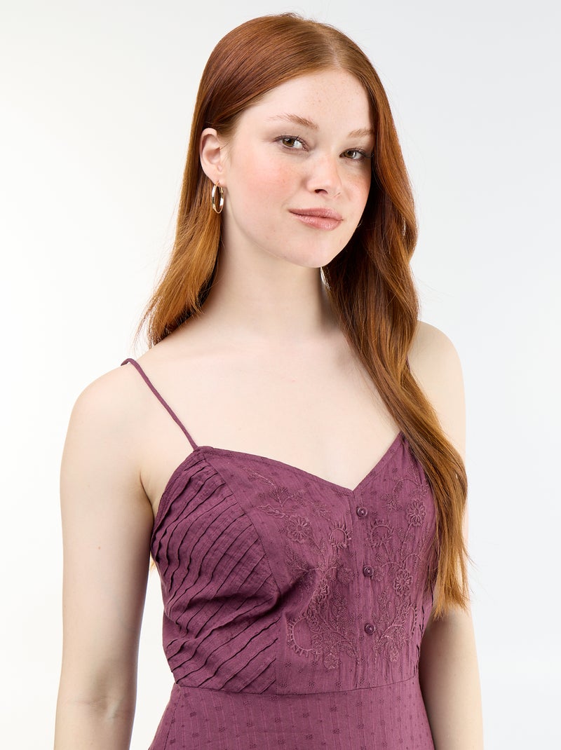 Vestido comprido com alças finas e bordados Violeta - Kiabi