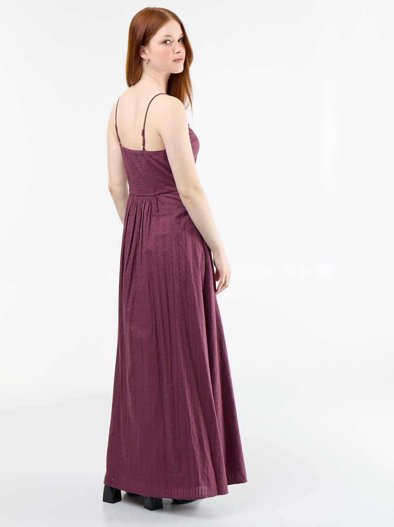 Vestido comprido com alças finas e bordados Violeta - Kiabi
