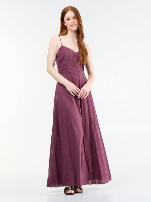 Vestido comprido com alças finas e bordados - Kiabi