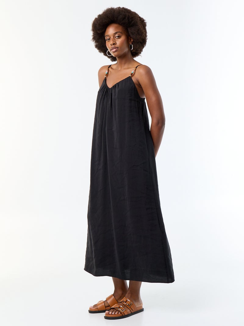 Vestido comprido com alças finas e pérolas Preto - Kiabi