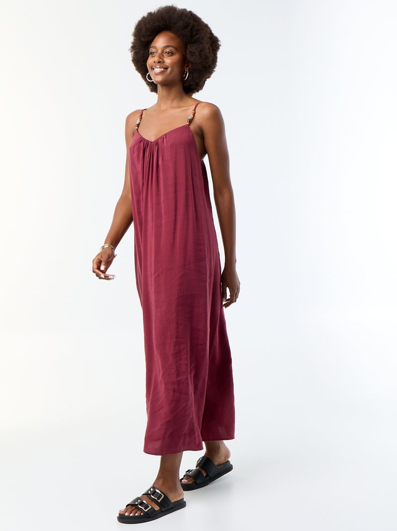 Vestido comprido com alças finas e pérolas Vermelho - Kiabi