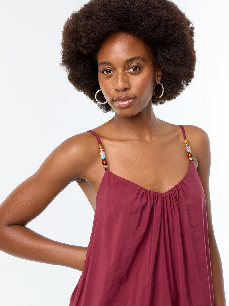 Vestido comprido com alças finas e pérolas Vermelho - Kiabi