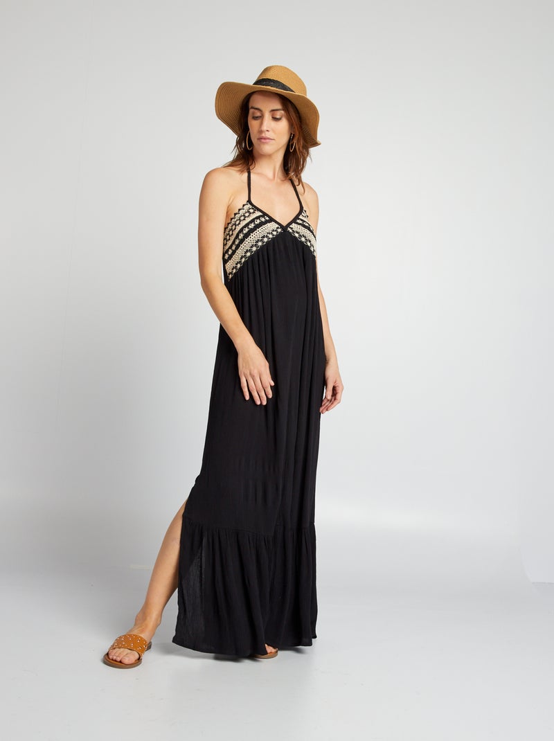 Vestido comprido com alças finas PRETO - Kiabi