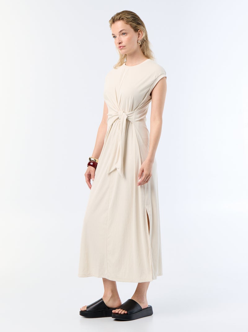 Vestido comprido com atilho Bege - Kiabi