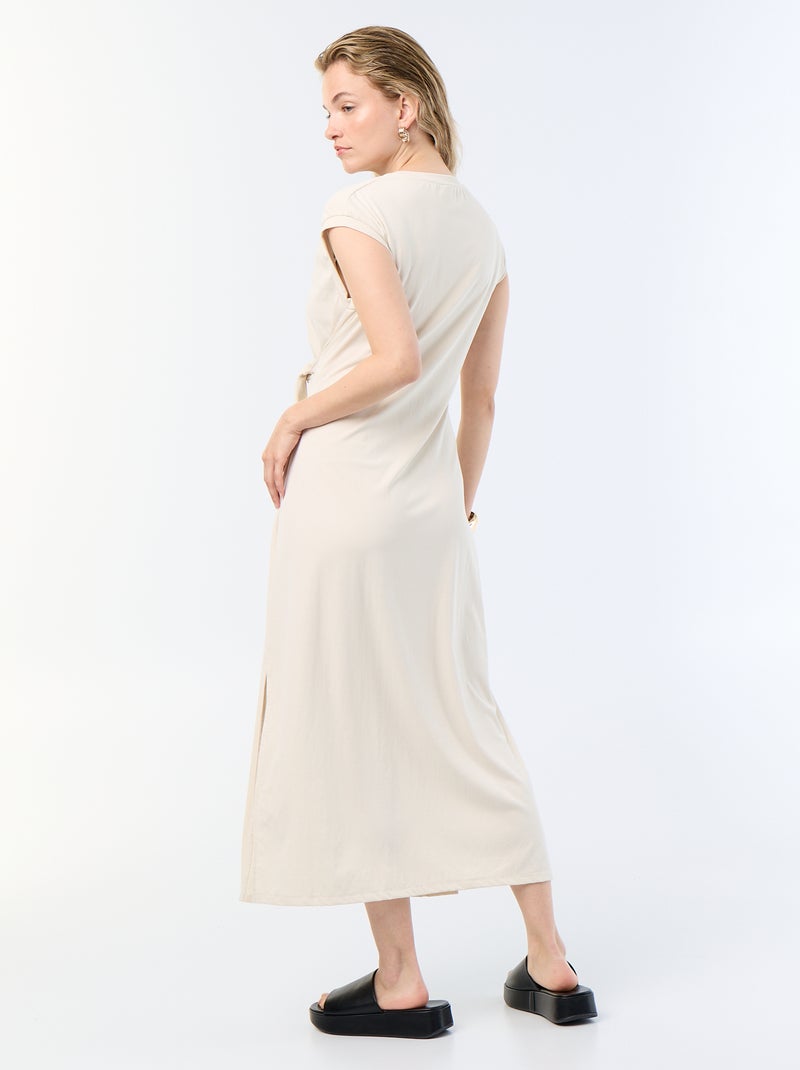 Vestido comprido com atilho Bege - Kiabi