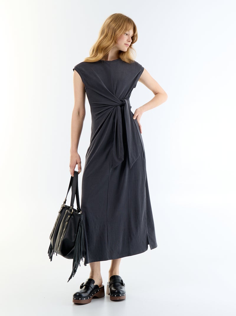 Vestido comprido com atilho Preto - Kiabi