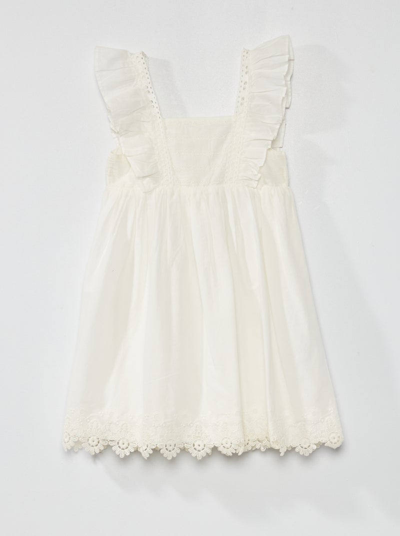 Vestido comprido com bordado inglês Branco - Kiabi