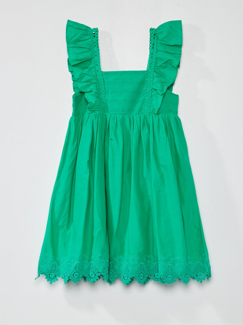 Vestido comprido com bordado inglês VERDE - Kiabi