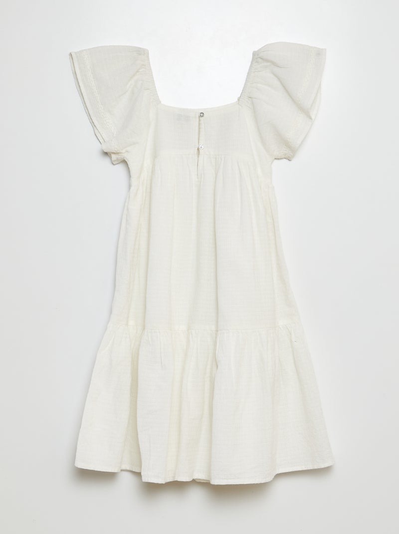 Vestido comprido com bordados Branco - Kiabi