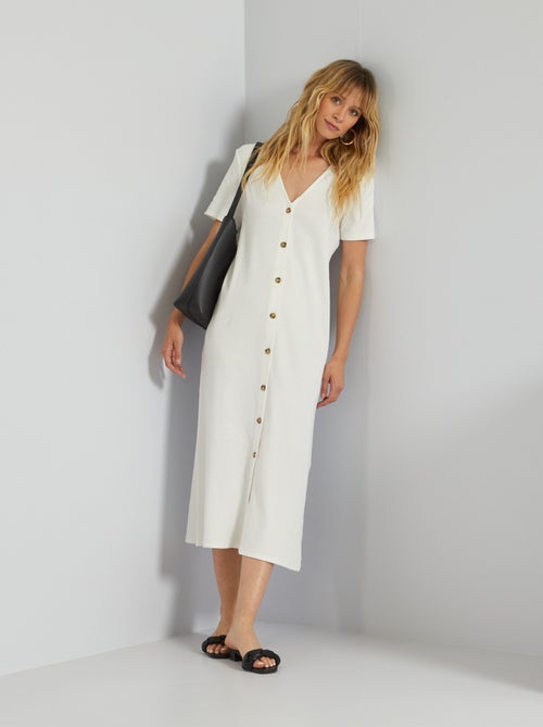 Vestido comprido com botões em malha canelada - Kiabi