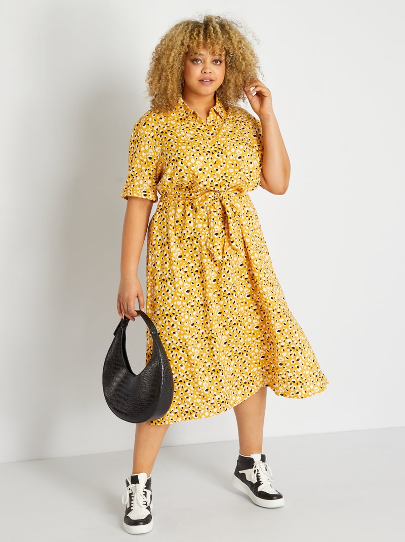 Vestido comprido com cinto AMARELO - Kiabi