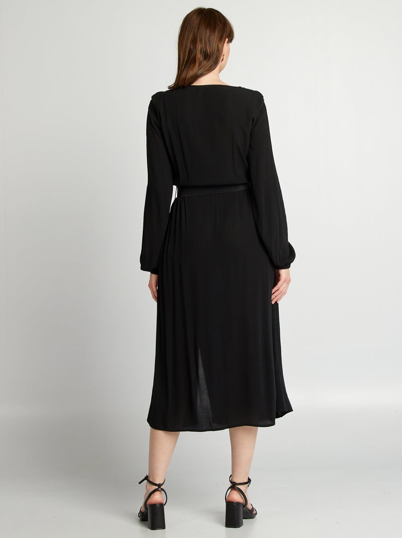 Vestido comprido com cinto Preto - Kiabi