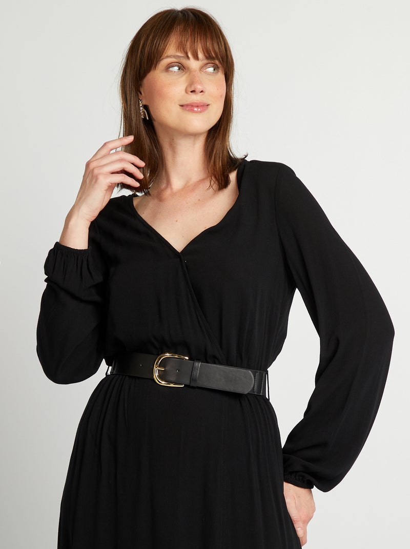 Vestido comprido com cinto Preto - Kiabi
