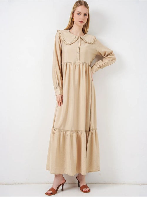 Vestido comprido com colarinho baby e fecho de botões bdart - Kiabi
