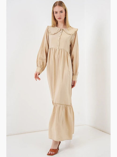 Vestido comprido com colarinho baby e fecho de botões bdart - Kiabi