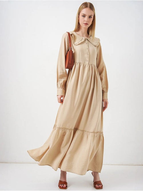 Vestido comprido com colarinho baby e fecho de botões bdart - Kiabi