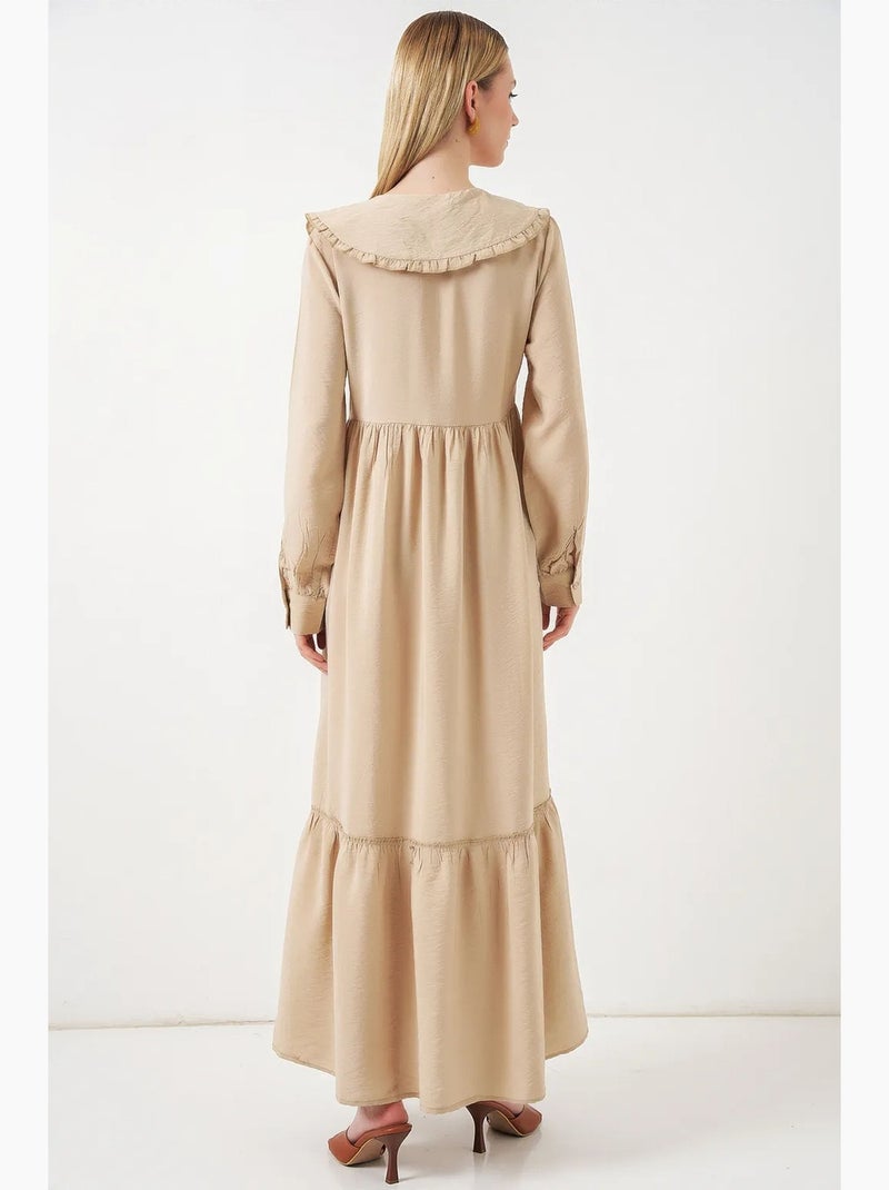 Vestido comprido com colarinho baby e fecho de botões bdart Bege-argila - Kiabi