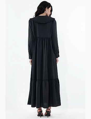 Vestido comprido com colarinho baby e fecho de botões bdart