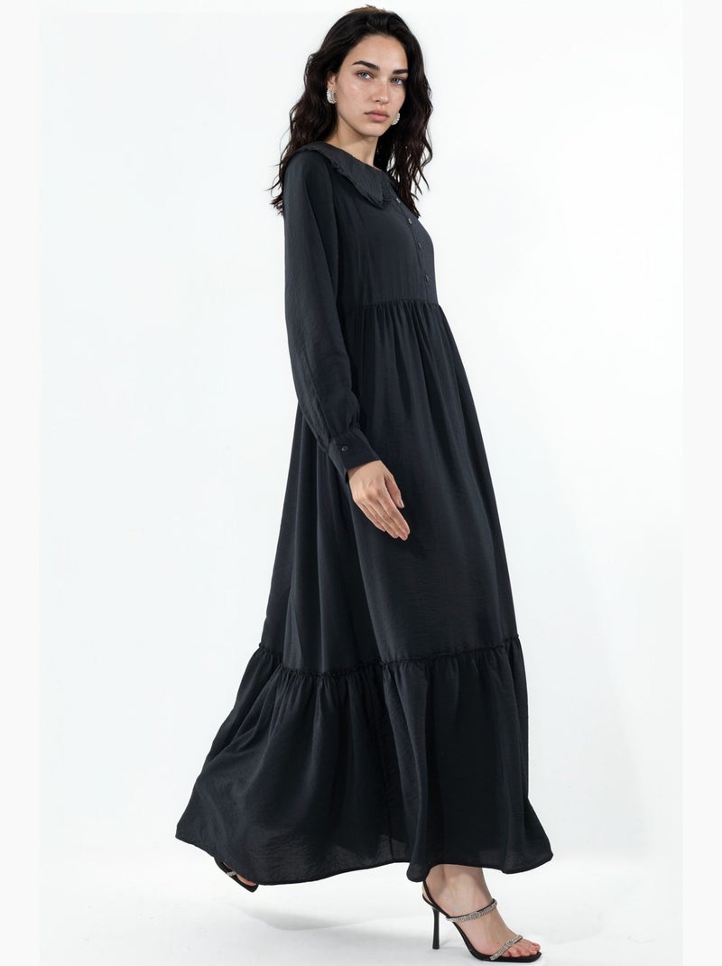 Vestido comprido com colarinho baby e fecho de botões bdart Preto - Kiabi