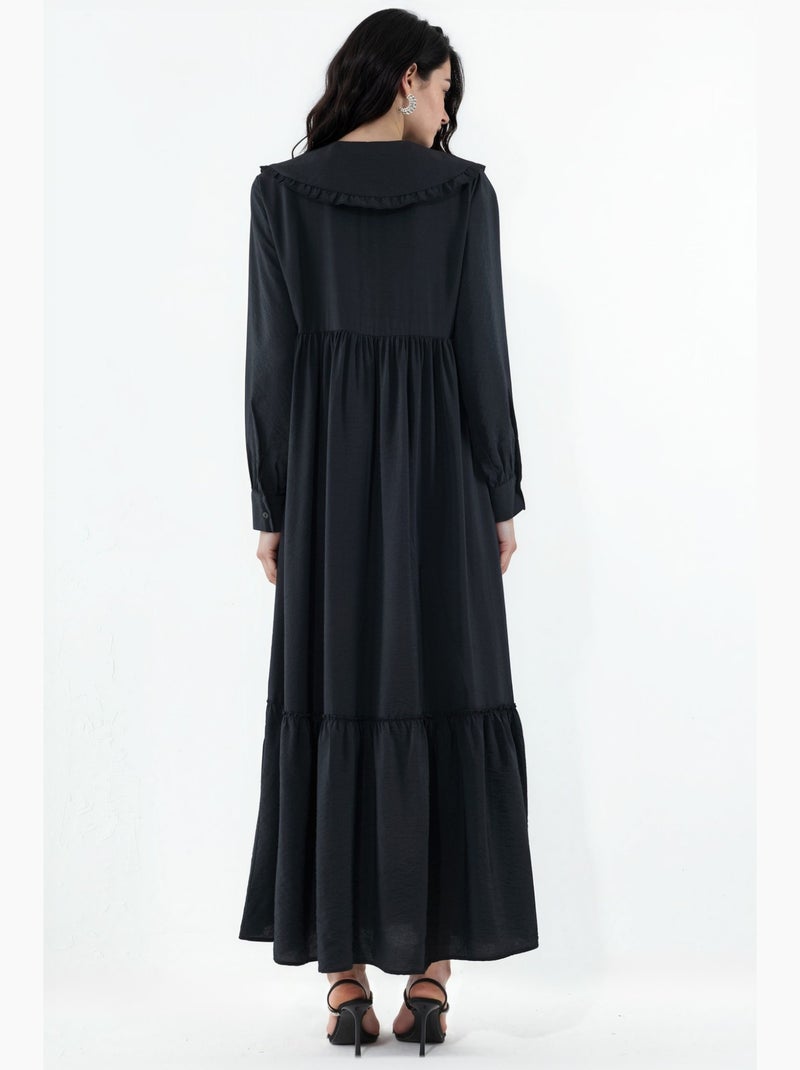 Vestido comprido com colarinho baby e fecho de botões bdart Preto - Kiabi