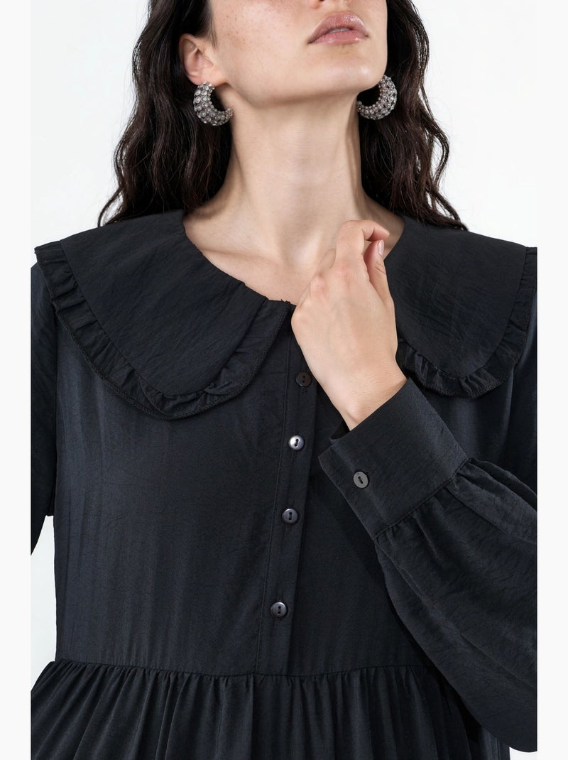 Vestido comprido com colarinho baby e fecho de botões bdart Preto - Kiabi