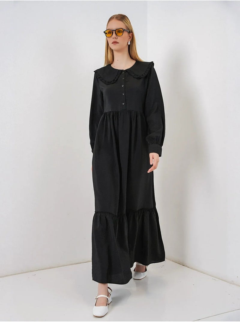 Vestido comprido com colarinho baby e fecho de botões bdart Preto - Kiabi