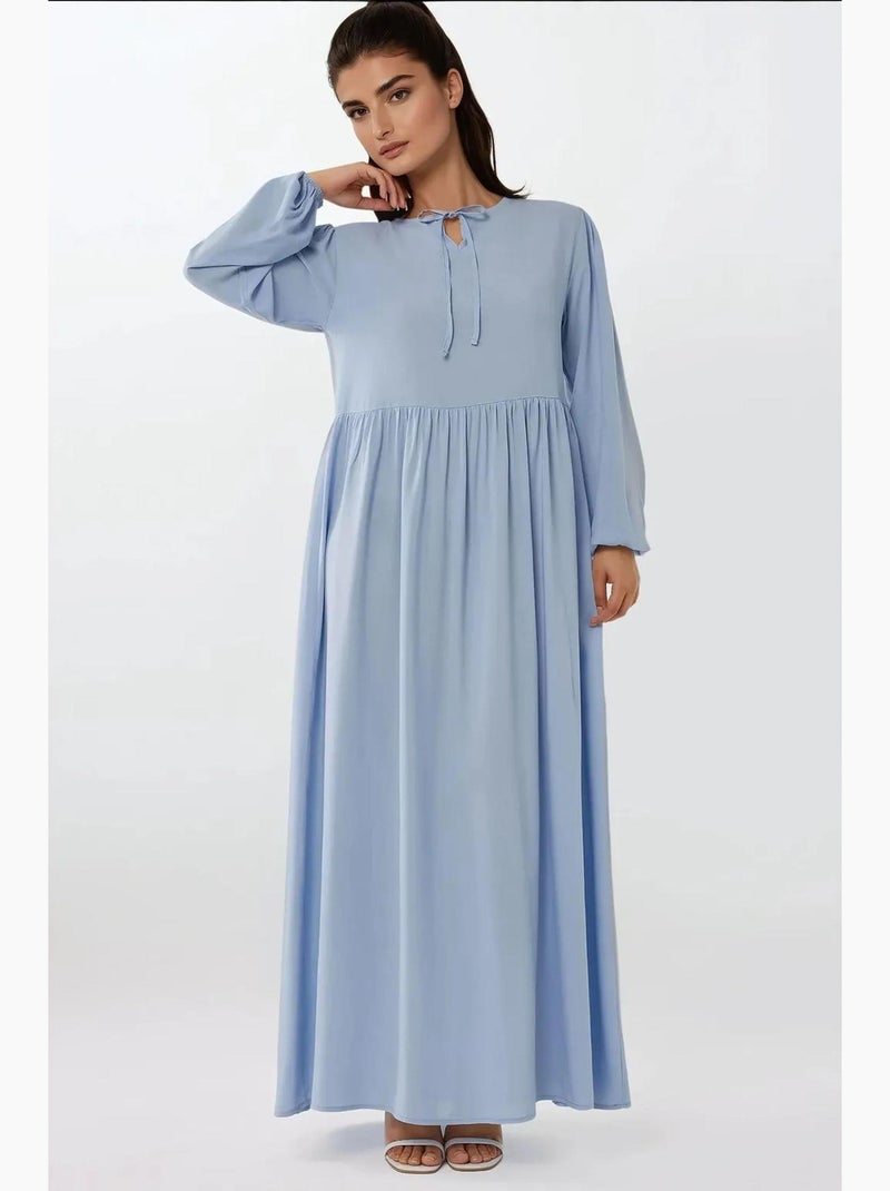 Vestido comprido com corte em a e gola redonda hiccup Azul - Kiabi