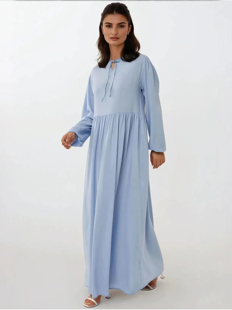 Vestido comprido com corte em a e gola redonda hiccup Azul - Kiabi