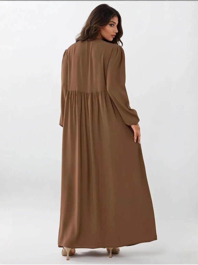 Vestido comprido com corte em a e gola redonda hiccup Castanho - Kiabi