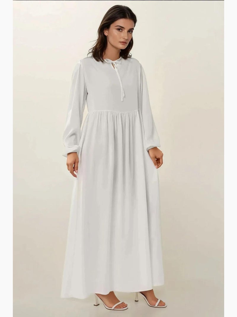 Vestido comprido com corte em a e gola redonda hiccup Marfim - Kiabi