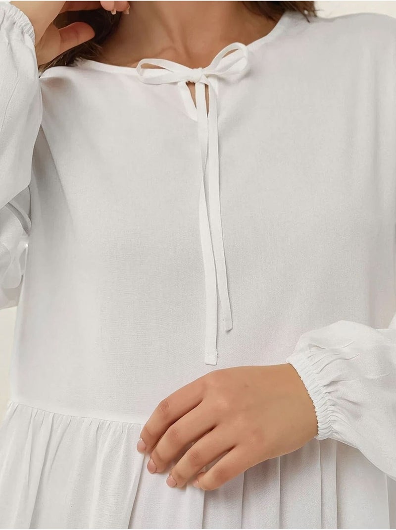 Vestido comprido com corte em a e gola redonda hiccup Marfim - Kiabi