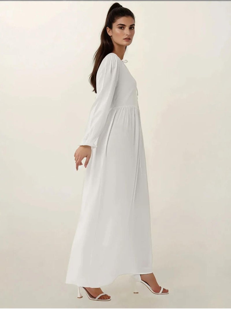 Vestido comprido com corte em a e gola redonda hiccup Marfim - Kiabi
