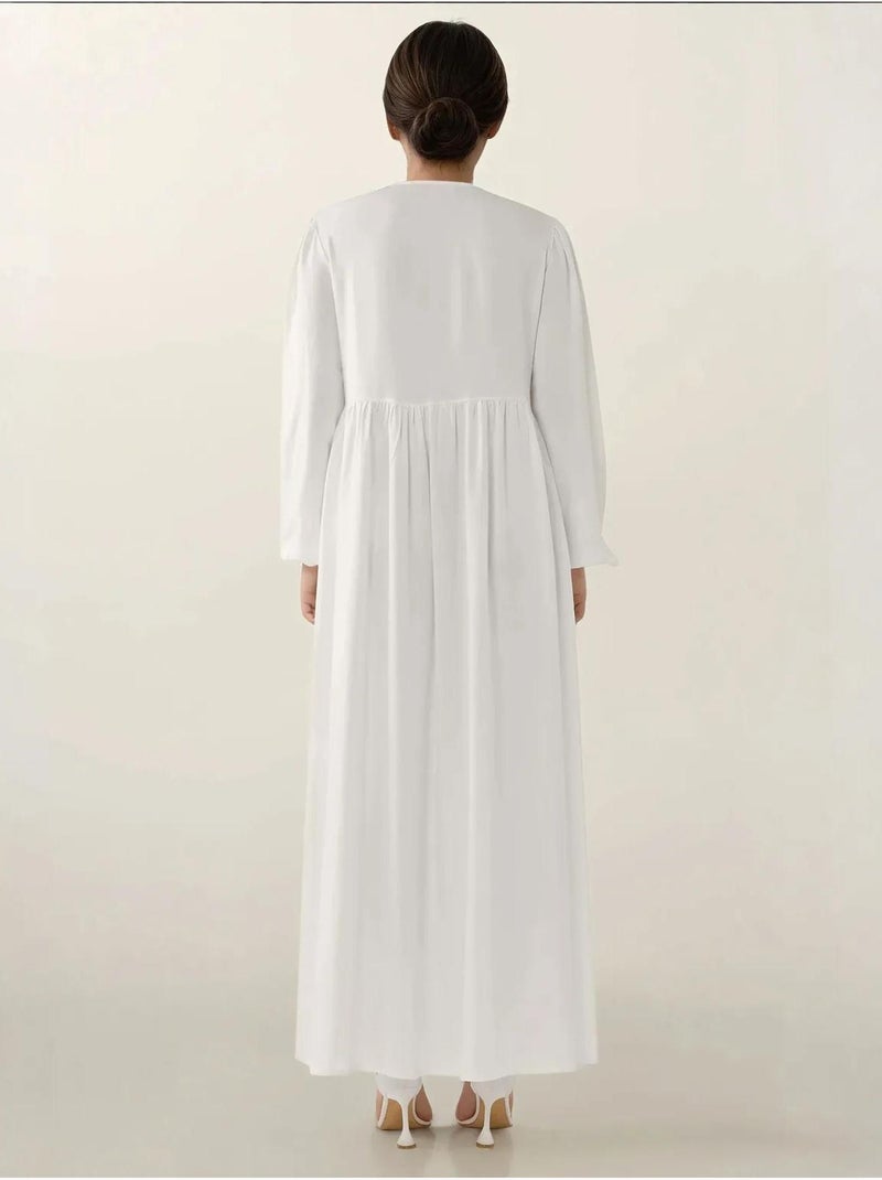 Vestido comprido com corte em a e gola redonda hiccup Marfim - Kiabi