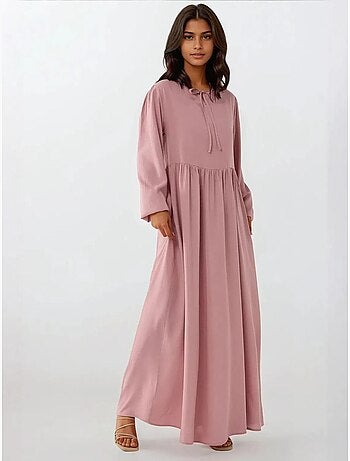 Vestido comprido com corte em a e gola redonda hiccup