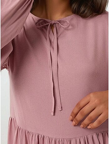 Vestido comprido com corte em a e gola redonda hiccup