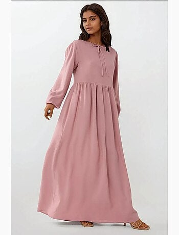 Vestido comprido com corte em a e gola redonda hiccup
