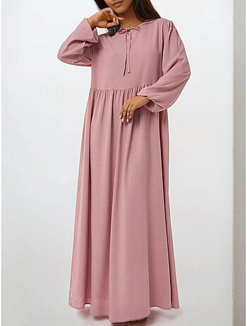 Vestido comprido com corte em a e gola redonda hiccup