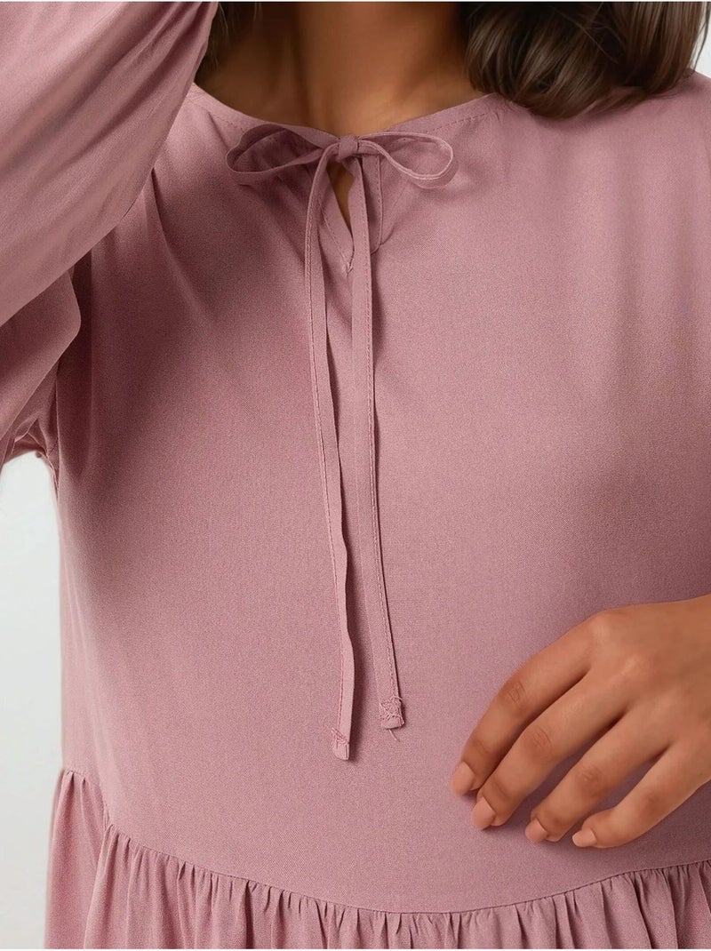 Vestido comprido com corte em a e gola redonda hiccup Rosa doce - Kiabi