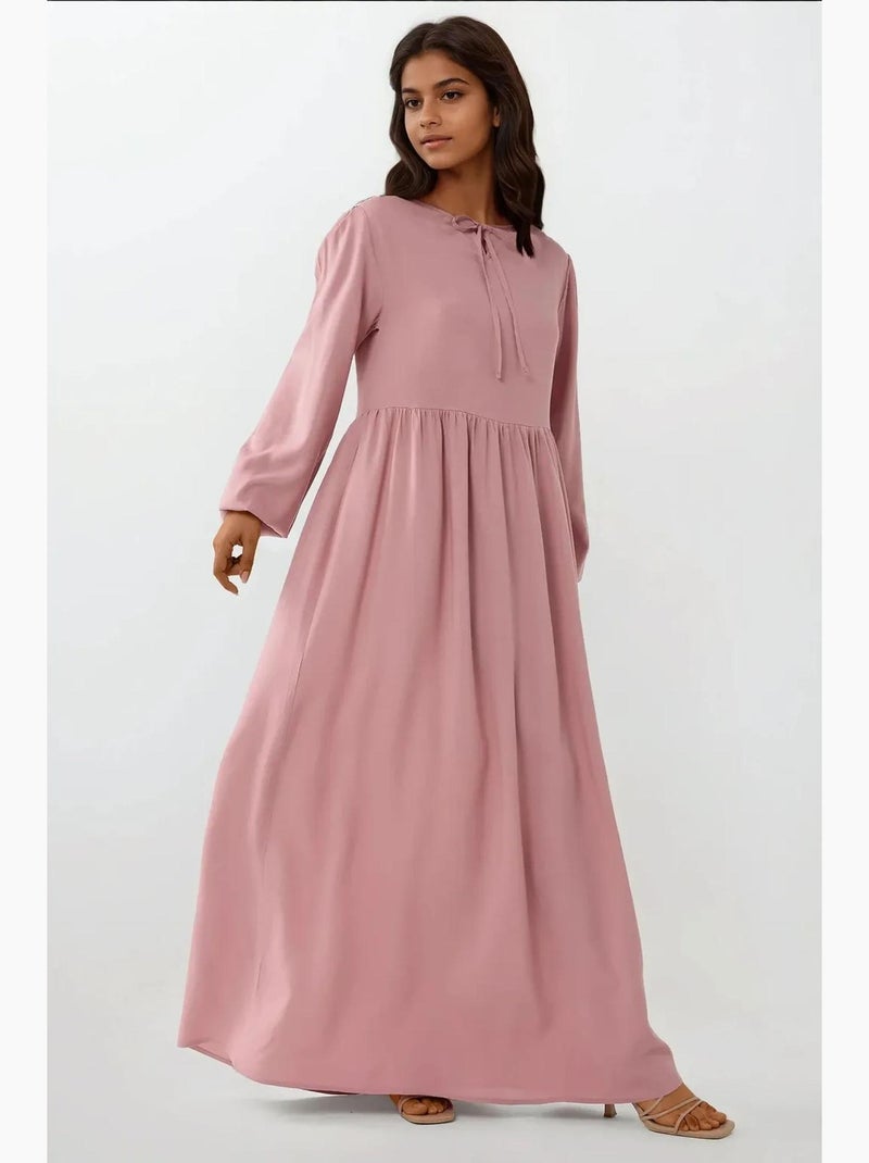 Vestido comprido com corte em a e gola redonda hiccup Rosa doce - Kiabi